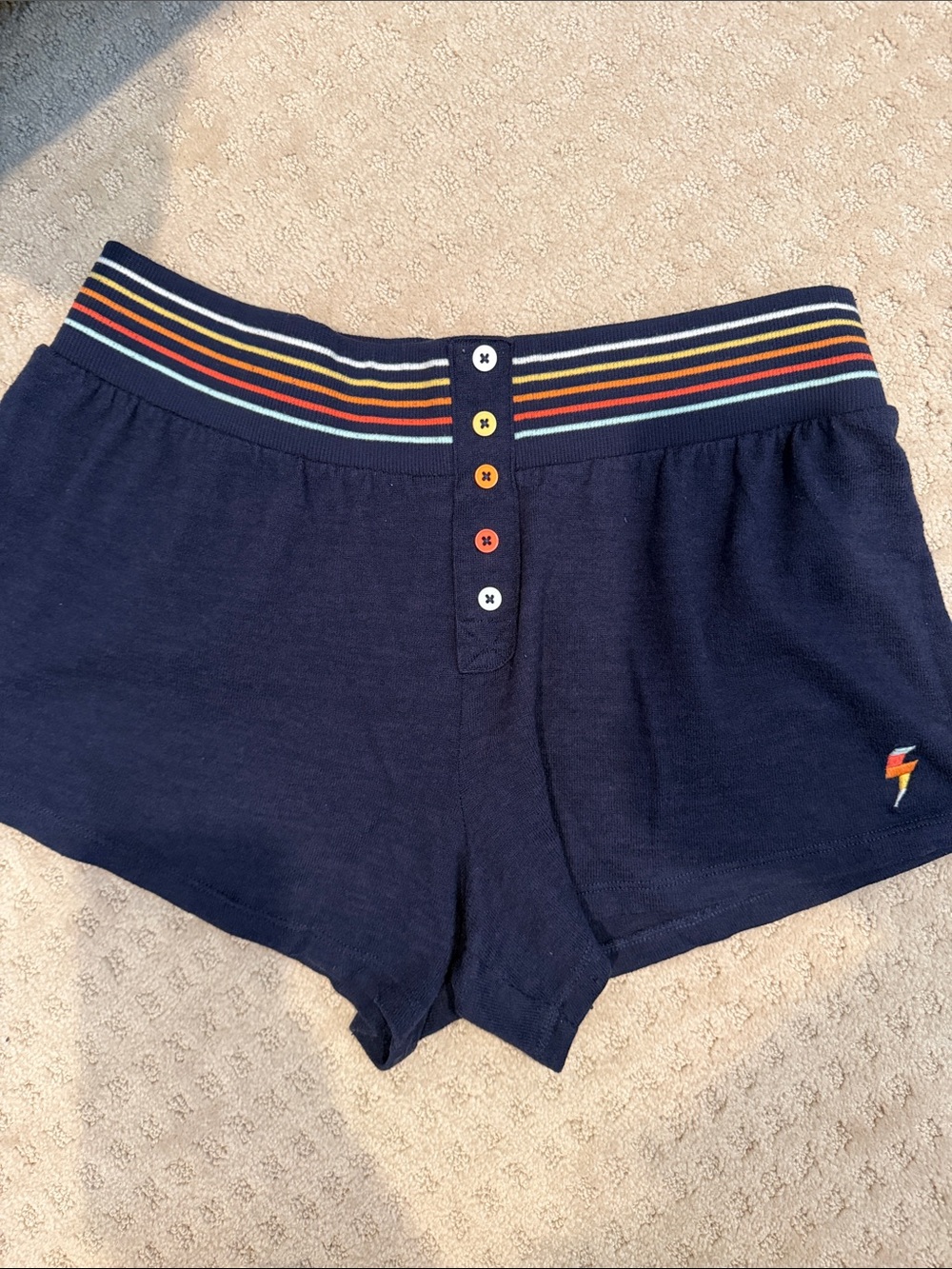 PJ SALVAGE Navy Knit Women’s Stripe-Waist Shorts